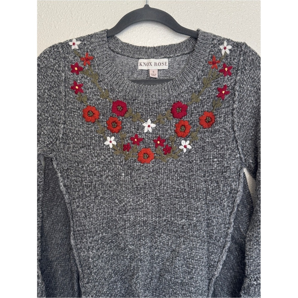 Knox Rose Whimsical Embroidered Floral Sweater Tunic Balloon Sleeves Small - Picture 3 of 7